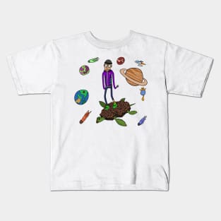 Outer space explorer on space turtle Kids T-Shirt